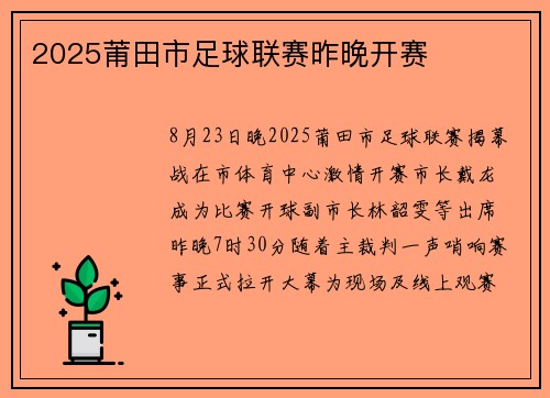 2025莆田市足球联赛昨晚开赛